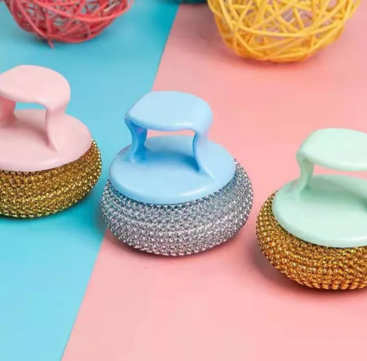 Brosse de Lavage de vaisselle à poigné avec boulle de fil en acier inoxydable