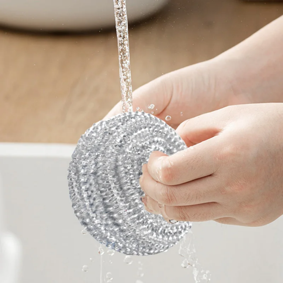 Brosse de Lavage de vaisselle à poigné avec boulle de fil en acier inoxydable