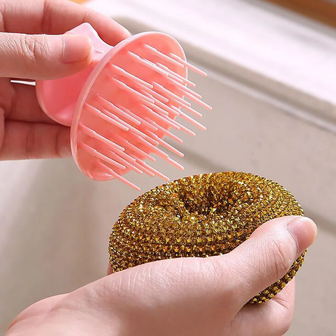 Brosse de Lavage de vaisselle à poigné avec boulle de fil en acier inoxydable